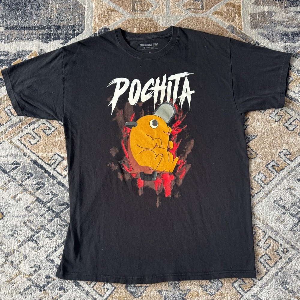 Black Graphic T-Shirt 100% Cotton for Chainsaw Man Pochita Enthusiasts